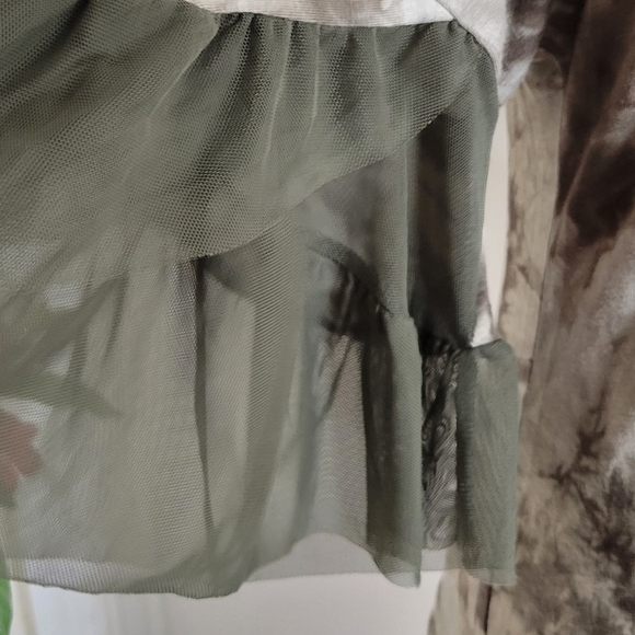 Safari water print tie dye,mesh fringed bell sleeves boho bohemian cottagecore - Picture 9 of 9